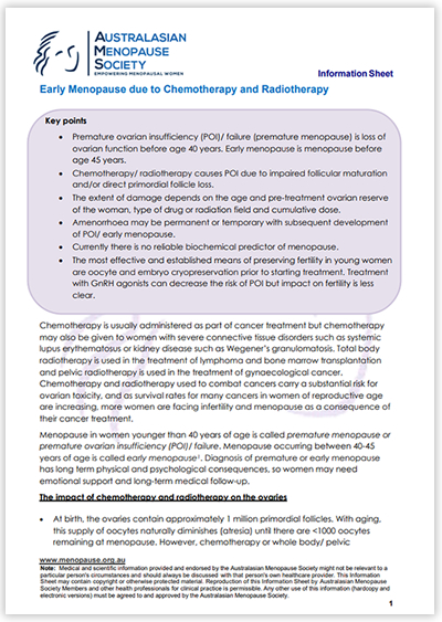 Early Menopause due to Chemotherapy and Radiotherapy